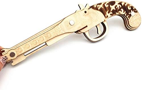Oray168 3D DIY Wood Puzzles,3-D Assembly Wooden Jigsaw Woodcraft Revolver Gun Rubber Band Gun Pistol Handgun 3D Wooden Puzzle Toys for Kids 8+ and Adults (Fire Gun 02)