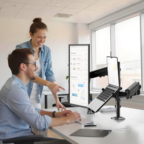 PUTORSEN Soporte para Monitor con Brazo para Laptop para Pantallas de 17 a 35 Pulgadas y Notebooks hasta 18 Pulgadas, Totalmente Ajustable con Resorte de Gas, Carga Máxima de 20 kg, VESA 75/100mm