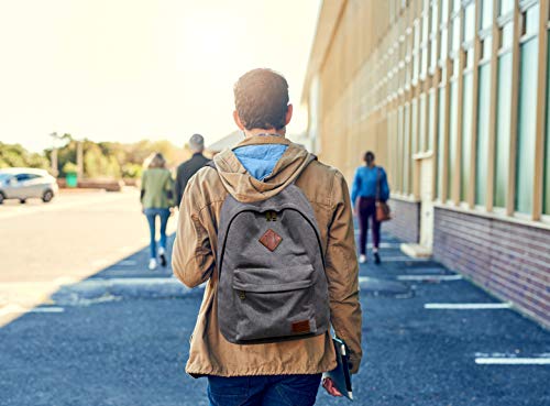 Canvas School Laptop Backpack, Durable Rucksack, Travel Notebook Bag, for Men Women (Gray)