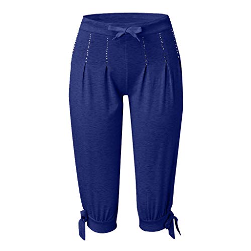 Botrong Womens Shorts Fashion Summer Bowknot Capri Baggy Harem Pants with Drawstring (Blue,M)