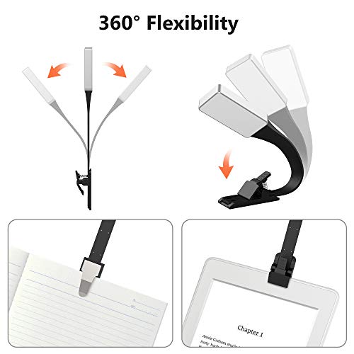 Simpeak Book Light, Clip on Warm Led Reading Light USB Rechargeable, 50 Lumens 3 Brightness Level Reading Lamp for Amazon Kindle/eBook Reader/Books