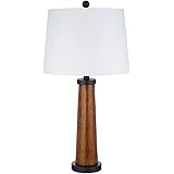 Amazon Brand – Stone & Beam Modern Farmhouse Wood Cylinder Table Desk Lamp With LED Light Bulb And White Shade- 14 x 14 x 27 