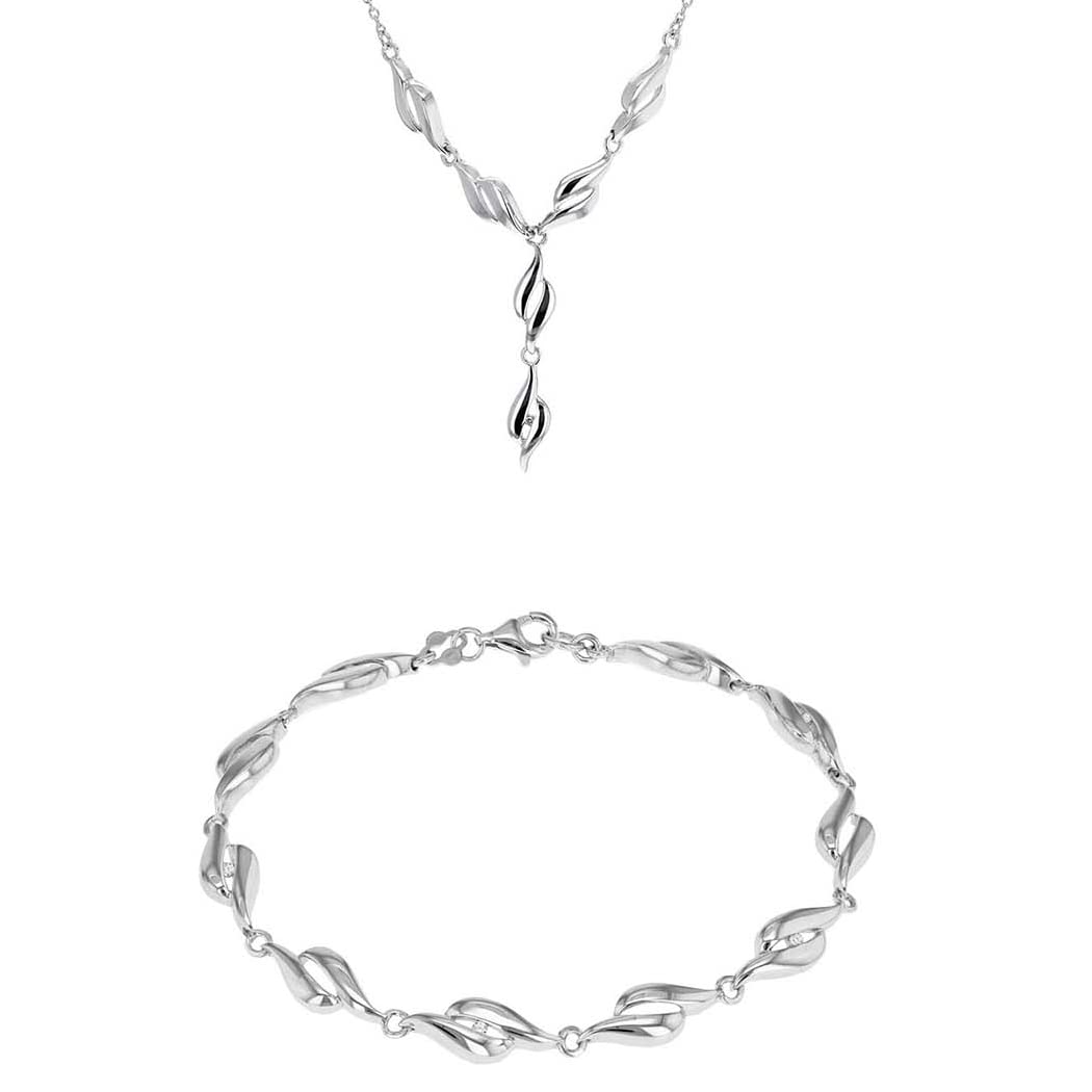 Tuscany Silver Women's Sterling Silver Rhodium Plated Diamond Set of Slip Lips Bracelet and Necklet