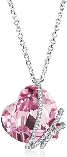 Caperci Sterling Silver "Heart of the Ocean" Light Purple Swarovski Elements Crystal Heart Pendant Necklace Valentine's Day Love Gift for Her