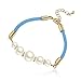 D EXCEED Gift Idea Gold Tone Clear CZ Crystal Roundel Simulated Ivory Pearl Blue Strand Bracelet for Women and Ladies 7