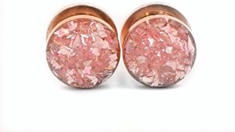 Handmade Soft Pink Crushed Glass on Rose Gold Plugs 16g, 10g, 8g, 6g, 4g, 2g, 0g, 00g, 7/16, 1/2in, 9/16in, 5/8in, 3/4in, 7/8in, 1 inch