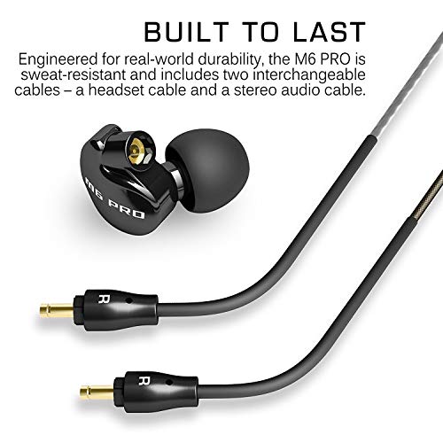 MEE audio M6 PRO Universal-Fit Noise-Isolating Musician's In-Ear Monitors with Detachable Cables (Jet Black) - BLUCOIL Edition (Certified Refurbished)