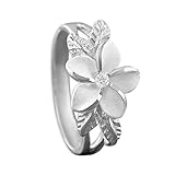 Sterling Silver Synthetic CZ Plumeria and Maile Leaf Ring Size 7.5