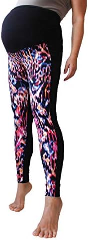 Maternity Leggings, Mirror Print Over Bump,Gray, Black, No See Through Maternity Leggings (M, Aztec Galaxy)