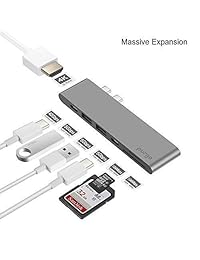 Purgo USB C Hub, Adaptador de tipo C Hub de aluminio Dongle para 2016 2017 Macbook pro 13"&15" 4 K HDMI, 40 GBS Thunderbolt 3 5 K 60Hz, USB C de datos, 2 USB 3.0 y lectores de tarjetas de SD Micro, Gris (Space Grey)