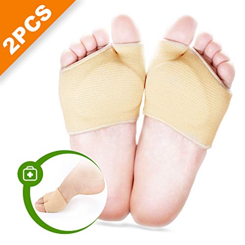 Metatarsal Sleeve Pads, 2 PCS Ball of Foot Cushions, Fabric Metatarsal Sleeve with Sole Cushion Gel Pads Supports Metatarsalgia, Morton’s Neuroma, Calluses and Other Ball of Foot Pain (Beige)