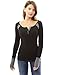 PattyBoutik Women's Long Sleeve Strip Trim Henley Blouse (Black S)
