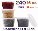 Stack Man 240 Pack-16 oz Plastic Food Storage Containers with Lids Meal Prep | BPA Free | Stackable | Leakproof | Microwave | Dishwasher | Freezer Safe, 16 oz, Clear