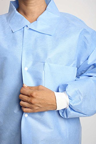 MediChoice Laboratory Coats, Premium, Disposable, Anti-Static, Three-Pocket, Knit Cuff, 5-Snap, Spunbond Meltblown Spunbond, Large, Blue (Case of 25) - Thumbnail 3