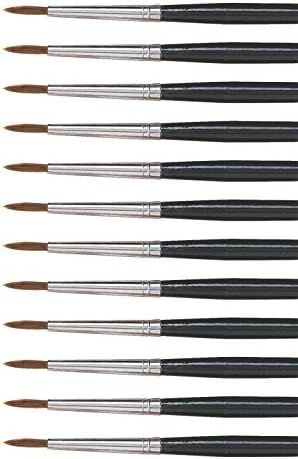 Dynasty 5800 Round Camel Hair Short Enameled Wood Handle Watercolor Paint Brush, Size 5, 11/64 in Hair, Black, Pack of 12