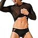 L'ASHER Men's Sexy Underwear T-Shirt Long Sleeve Mesh Sheer Undershirt Sleepwear Black
