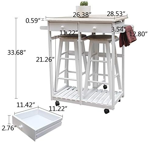 Modern bar cart with two stools and a sleek tabletop, priced at $135.88.