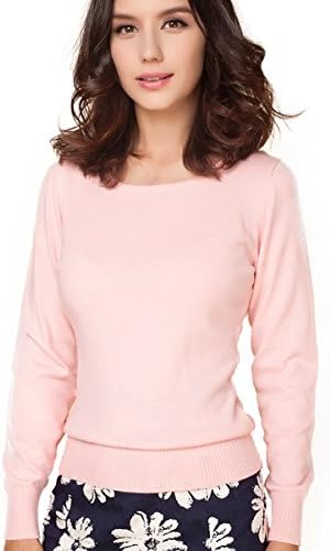 Panreddy Women's Cashmere Wool Blended Long Sleeve Crew Neck Sweater Pink S
