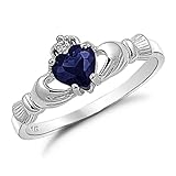 Sterling Silver Claddagh Ring with Simulated Blue Sapphire