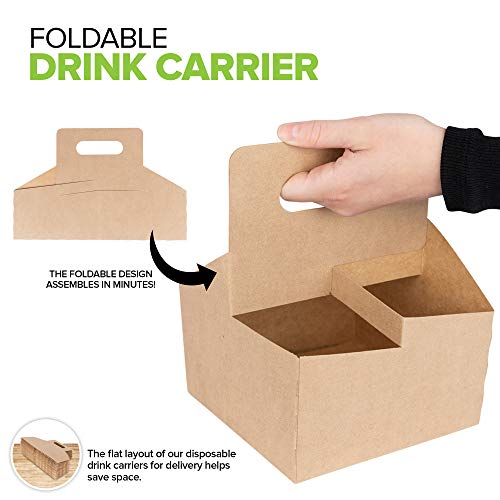 4 Cup Disposable Drink Carrier with Handle (15 Count) Kraft