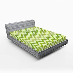 Ambesonne Lime Green Fitted Sheet Set, Chevron