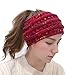 Winter Warm Wool Crochet Knit Hat Headgear,Crytech Women’s Ponytail Messy Bun BeanieTail Knitting Headband Fleece Lined Head Wrap Cap Soft Stretch Cable Knitted Ribbed Skull Hat for Girls (Red)thumb 3