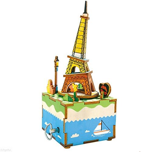 TonTech Newest 3D Jigsaw Puzzle Creative DIY Toy Clockwork Tilt Eiffel Tower Music Box Home Decoration AM308