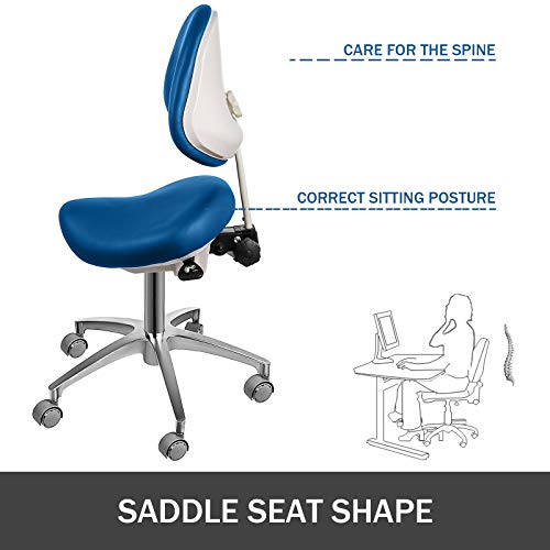 Happybuy Standard Dental Mobile Chair Saddle Doctor's Stool PU Leather Dentist Chair Dental Stool Height Adjustable for Dentists and Office (Blue) - Thumbnail 4