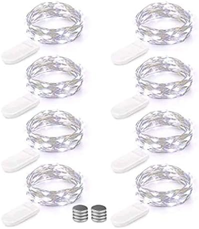 LED Battery Fairy Lights, 8 Pack 2M 20 LED Indoor Silver Copper Wire Lights for Wedding, Christmas, Party, Bedroom and Table Centrepiece Decoration, Warm White(Present Another 8pcs Batteries)