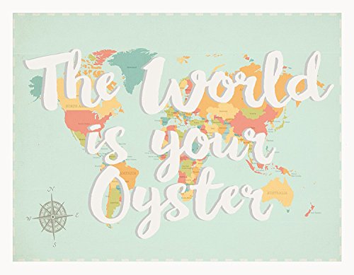 The World Is Your Oyster World Map, 05x07 Inch Print, Children's Wall Art Map, Kid's World Map, Nursery Dcor, Travel, Nursery Wall Art, Gender Neutral Nursery