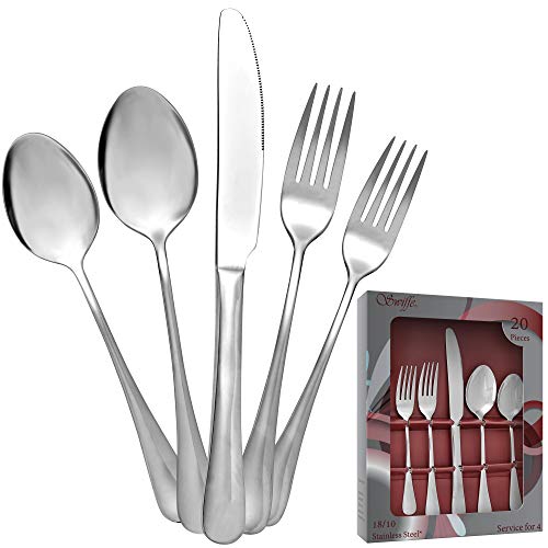20 Piece 18/10 Stainless Steel Silverware Set - Multipurpose Flatware Utensils for Party, Wedding, Restaurant, Home Dining, Elegant Mirror Finish - Durable, Dishwasher Safe - Service for 4 - by Swiffe - Thumbnail 7