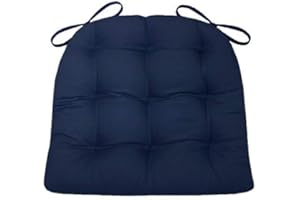 Barnett Home Decor Cotton Duck Navy Blue Dining Chair Pad with Ties - Standard Size 17 Chair Cushion - Latex Foam Fill - Machine Washable, Reversible, Solid Color, 100% Cotton, Made in USA