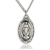 Heartland Store Oval Sterling Silver Miraculous Medal Necklace for Men - Tarnish Resistant, Handcrafted in the USA - Meaningful Religious Pendant- Ideal Present- 24" Rhodium Chain with Clasp