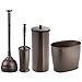 mDesign Modern Plastic Bathroom Storage and Cleaning Accessory Set - Includes Toilet Plunger, Bowl Brush, 3-Roll Toilet Paper Canister with Lid, Wastebasket Trash Can/Garbage Bin - 4 Pieces - Bronze
