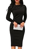 AlvaQ Women's Retro Lapel Long Sleeve Bodycon Midi Dress