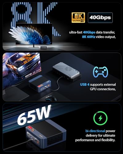 BOSGAME P3 Mix Mini PC Windows 11 Pro AMD Ryzen 5 7640HS fino a 5,0 GHz, 16 GB DDR5 512 GB SSD Mini Computer| Triplo Display 4K HDMI DP USB4, Dual LAN 2.5G, WiFi 6E, Bluetooth 5.2 per Home e Ufficio