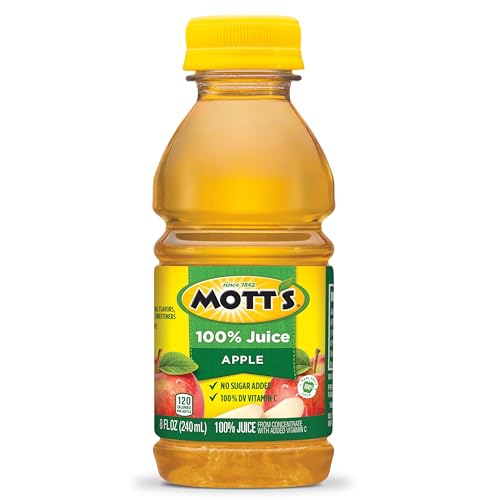 MOTT’S 100% ORIGINAL APPLE JUICE, 8 FL OZ BOTTLES, 24 COUNT (4 PACKS OF 6), 2 SERVINGS OF FRUIT, 100% FRUIT JUICE, GLUTEN-FREE, CAFFEINE-FREE, KOSHER, CONTAINS NO ARTIFICIAL COLORS OR SWEETENERS