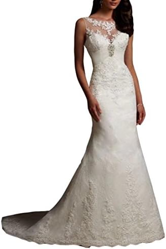 for Women's Bride Fashion Long Mermaid Lace Up New Ivory Lace Bridal Wedding Gowns Dresses
