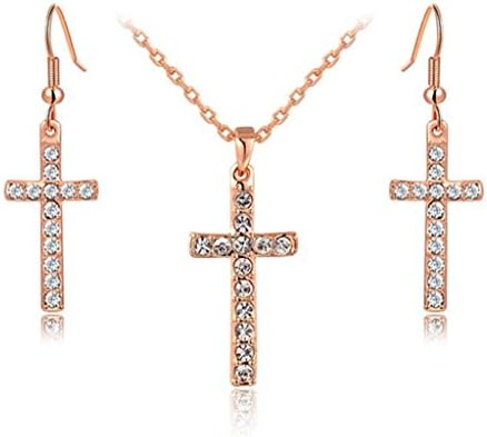 TIDOO Jewelry Fashion Womens Vintage Platinum Plated/Rose Gold Plated Cross Earring Necklace Jewelry Sets With Austrian Crystal And Cubic Zicons 100% Man-made Trendy Elegance ,Best Gift For Mother's Day Lover Party Wedding Anniversary Engagement Valentine's Day And Christmas