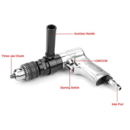 1/2 Air Pneumatic Drill, KP-554 900rpm CW/CCW Pistol Type Air Drill Pneumatic Drilling Tools Supplies for Drilling Reaming Manufacturing Industries