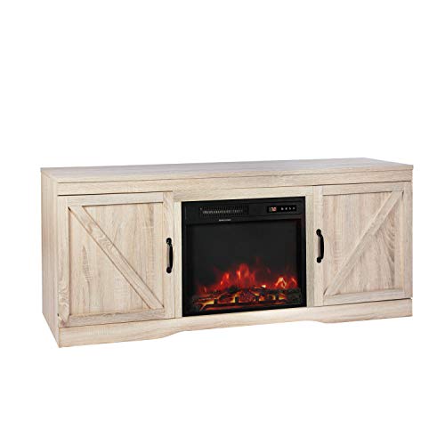 Fireplace TV Stand with Barn Door,Wood Media Entertainment Console for