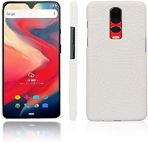 OnePlus 6T Case,Abeike Luxury Classic Crocodile Skin Pattern [Ultra Slim] PU Leather Anti-Scratch PC Protective Hard Case Cover for OnePlus 6T(White)