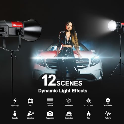GVM 300W LED Video Light, 221950 Lux/1m, ARO SD300B Photo Lighting Kit with App Control, 2700K-6800K Continuous Studio Light for Youtube, Cinema, 12 Scenic Effects