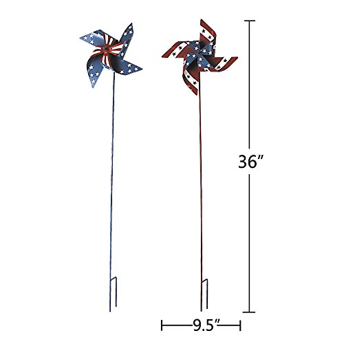 YK Decor 2pcs Patriotic Stars and Stripes American Flag Pin Wheels Wind Spinners 4th of July Yard Garden Decor