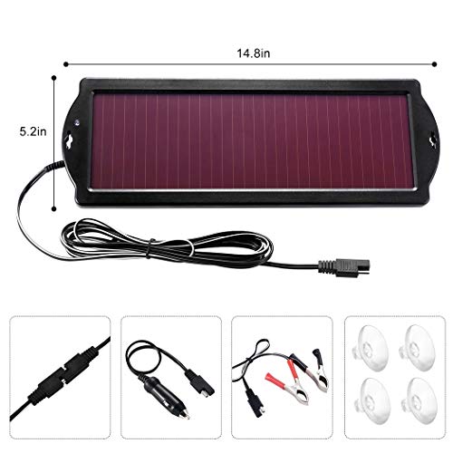 POWOXI Solar Car Battery Trickle Charger, 12V 1.8W Solar Battery Charger Car, Waterproof Portable Amorphous Solar Panel for Rv Motorcycle Watercraft