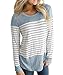 Vemvan Womens Long Sleeve Round Neck T Shirts Color Block Striped Casual Blouses Tops Blue