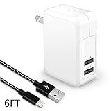 Airsspu iPhone Charger,4.8A 24W Dual USB Portable Travel Wall Charger with Foldable Plug+6FT Long Apple Lightning Cable Charging Cord for iPhone 7Plus/7/6S Plus/6S/6/5S/SE/5C,iPad Air(Black+White)