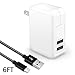 Airsspu iPhone Charger,4.8A 24W Dual USB Portable Travel Wall Charger with Foldable Plug+6FT Long Apple Lightning Cable Charging Cord for iPhone 7Plus/7/6S Plus/6S/6/5S/SE/5C,iPad Air(Black+White)