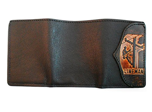 Hilltop Leather Company Mens Handcrafted Leather Trifold Wallet Lineman