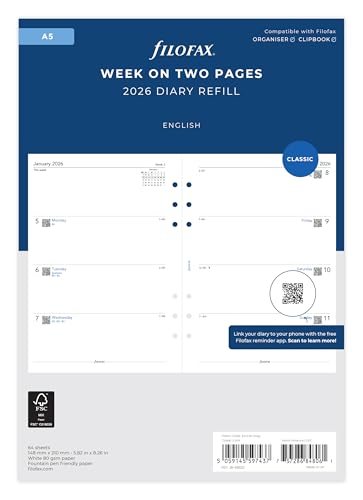 Filofax A5 week on two pages English 2026 diary 26-68522